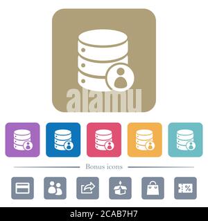 Database privileges white flat icons on color rounded square backgrounds. 6 bonus icons included Stock Vector