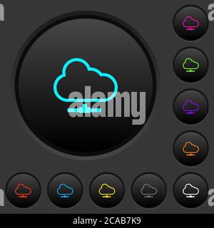 Cloud network dark push buttons with vivid color icons on dark grey background Stock Vector