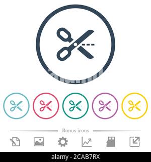 Cut out flat color icons in round outlines. 6 bonus icons included. Stock Vector