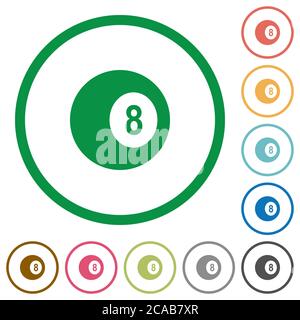 Black eight billiard ball flat color icons in round outlines on white background Stock Vector