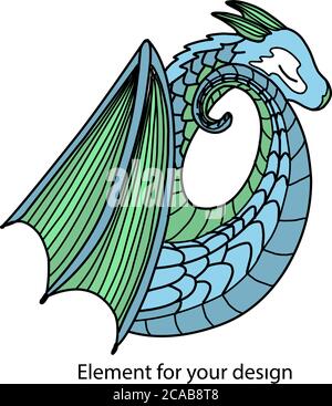 Blue dragon. Chinese dragon. Mystical animal. Vector illustration. Magic and witchcraft Stock Vector