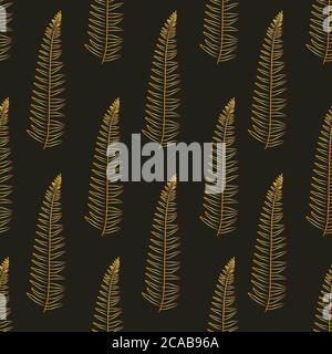 Tropical vector fern leaves seamless pattern black background. Exotic wallpaper. Modern trendy print. Gold leaves Stock Vector