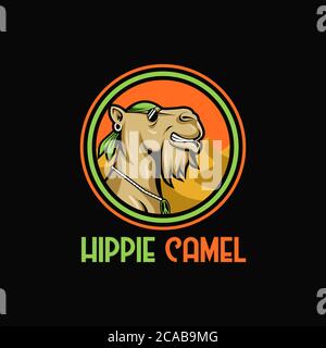 camel hippie mascot cartoon vector illustration amazing design for your company or brand Stock Vector