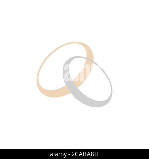 Gold and silver rings. Golden metal circle. Two rings. Stock vector illustration isolated on white background Stock Vector