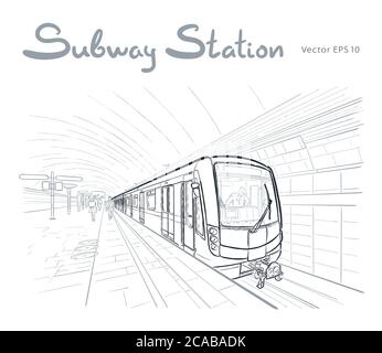Hand drawn sketch of subway station illustration Stock Vector