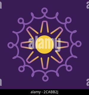 Stick figures circle the sun holding hands Stock Vector