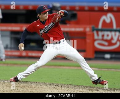 CLEVELAND, OH - MAY 11: James Karinchak (99) of the Cleveland Indians  celebrates after retiring the side in the eighth inning of a game against  the Ch Stock Photo - Alamy