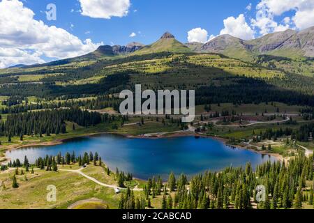 Aerial view of Molas Lake, in the San Juan Mountains of Colorado Stock Photo