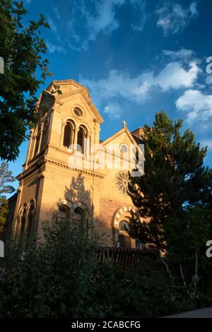 The Cathedral Basilica of Saint Francis of Assisi in downtown Santa Fe, New Mexico Stock Photo