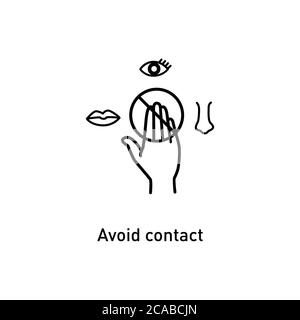 New normal Coronavirus warning sign don't touch your lips, eyes, nose icons set for infographic, simple line icon don't touch your face Stock Vector