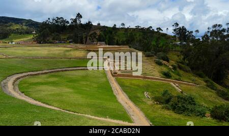 High angle shot of the famous Ingapirca ruins under a cloudy sky in Ecuador Stock Photo