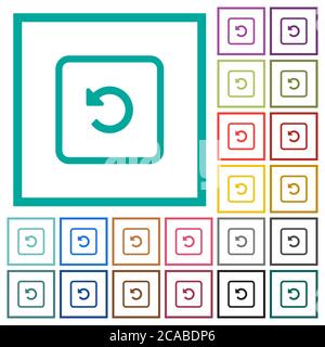 Rotate object left flat color icons with quadrant frames on white background Stock Vector