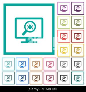 Spyware scanning flat color icons with quadrant frames on white background Stock Vector