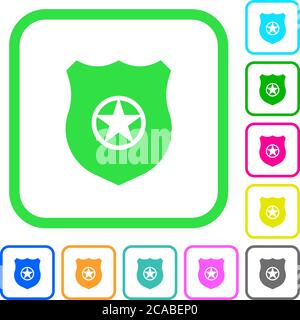 Police badge vivid colored flat icons in curved borders on white background Stock Vector