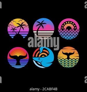ocean sunset circle vector illustration for your company or brand Stock Vector