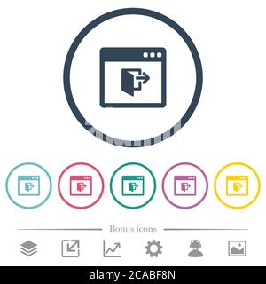 Application exit flat color icons in round outlines. 6 bonus icons included. Stock Vector