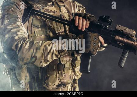 defense and military forces concept. unrecognizable cropped soldier ...