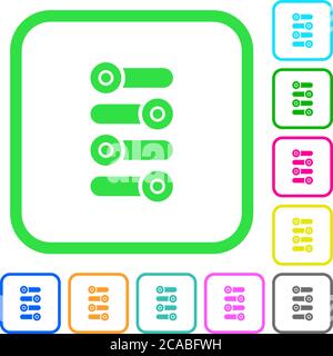Fine tune vivid colored flat icons in curved borders on white background Stock Vector