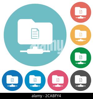 FTP properties flat white icons on round color backgrounds Stock Vector