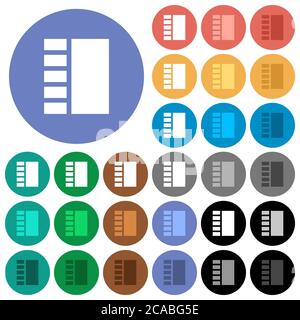 Vertical tabbed layout multi colored flat icons on round backgrounds. Included white, light and dark icon variations for hover and active status effec Stock Vector