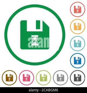 File waiting flat color icons in round outlines on white background Stock Vector