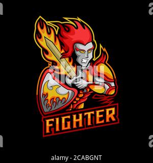 fighter sword fire mascot vector illustration for your company or brand Stock Vector