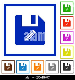 Edit file flat color icons in square frames on white background Stock Vector
