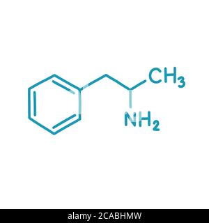 amphetamine chemical formula doodle icon, vector color illustration Stock Vector