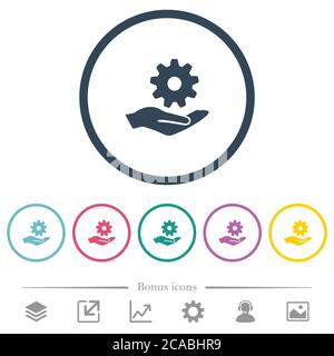 Maintenance service flat color icons in round outlines. 6 bonus icons included. Stock Vector