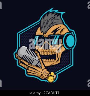 podcast skull vector design illustration amazing design for your company or brand Stock Vector