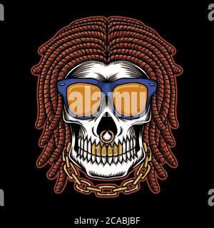 Skull dreadlocks head vector illustration for your company or brand Stock Vector