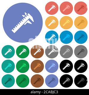 Caliper multi colored flat icons on round backgrounds. Included white, light and dark icon variations for hover and active status effects, and bonus s Stock Vector