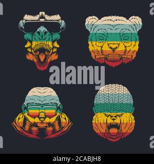 animal collection retro vector illustration for your company or brand Stock Vector