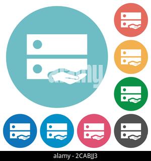 Shared drive flat white icons on round color backgrounds Stock Vector