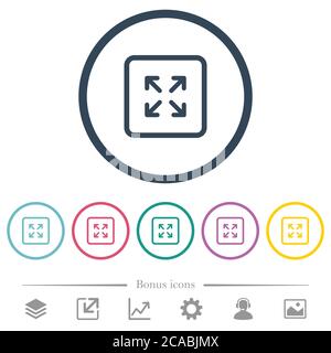 Enlarge object flat color icons in round outlines. 6 bonus icons included. Stock Vector