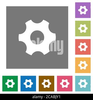 Single cogwheel flat icons on simple color square backgrounds Stock Vector