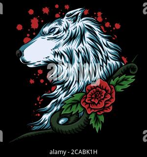 wolf rose vector illustration for your company or brand Stock Vector
