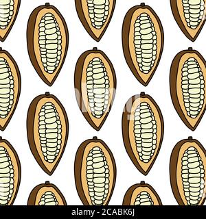 cacao fruit seamless doodle pattern, vector illustration Stock Vector