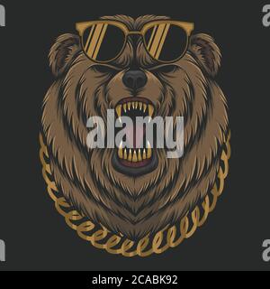 Angry cool Bear  vector illustration for your company or brand Stock Vector