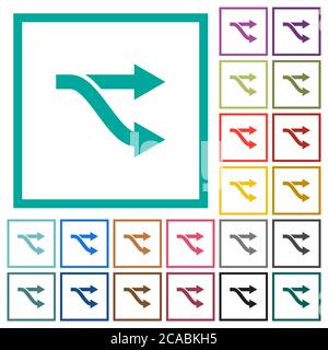 Fork flat color icons with quadrant frames on white background Stock Vector