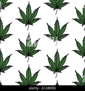 marijuana leaf seamless doodle pattern, vector illustration Stock Vector