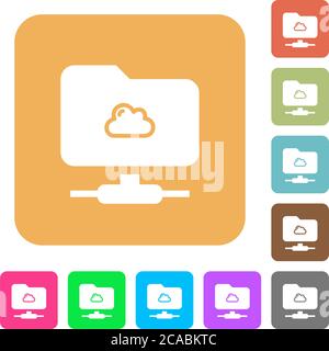Cloud FTP flat icons on rounded square vivid color backgrounds. Stock Vector