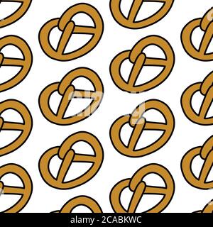 pretzel seamless doodle pattern, vector illustration Stock Vector