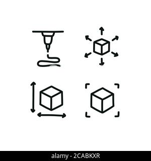 3d printing doodle icons set, vector illusration Stock Vector