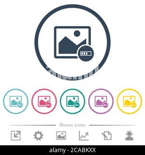 Image processing flat color icons in round outlines. 6 bonus icons included. Stock Vector