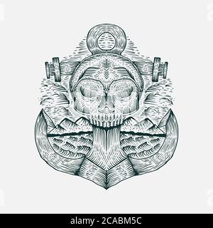 skull anchor hand drawn vector illustration for your company or brand Stock Vector