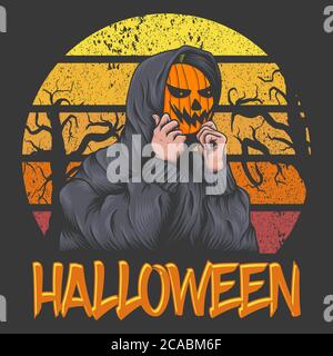 Halloween Sunset retro illustration for your company or brand Stock Vector