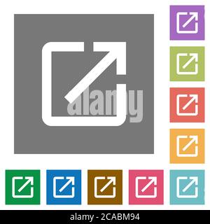 Open in new window flat icons on simple color square backgrounds Stock Vector