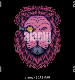 Lion cyborg illustration for your company or brand Stock Vector