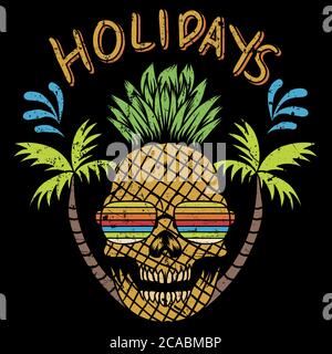 skull pinapple holidays vector illustration for your company or brand Stock Vector